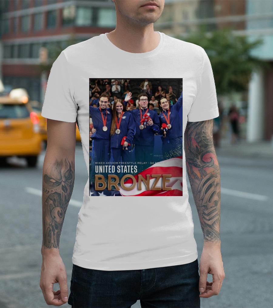 United States Bronze Medal Mixed 4x100m Freestyle Relay 34 Points Paris Paralympic T-Shirt