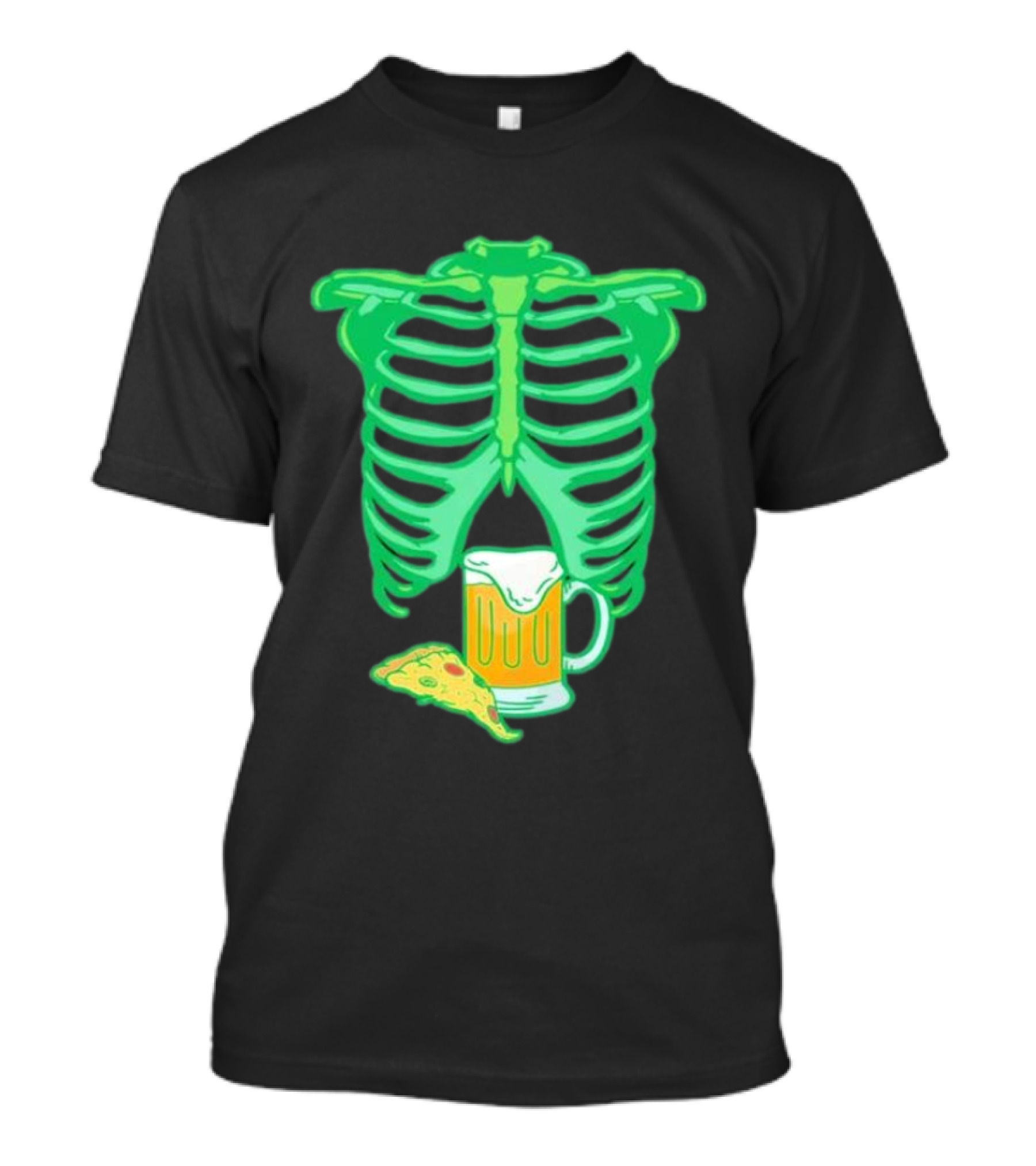 Halloween Skeleton Xray Rib Cage With Beer And Pizza T-Shirt