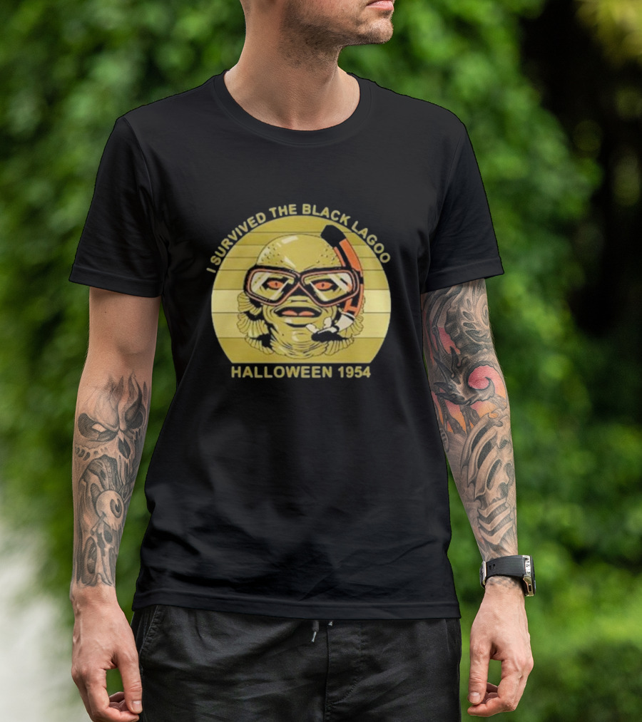 I Survived The Black Lagoon Halloween 1954 Monster Diving Mask Vintage Horror T-Shirt