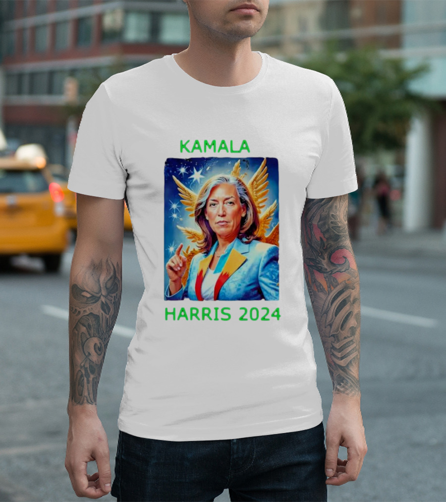 Kamala Harris 2024 Angel Wings Starry Background T-Shirt