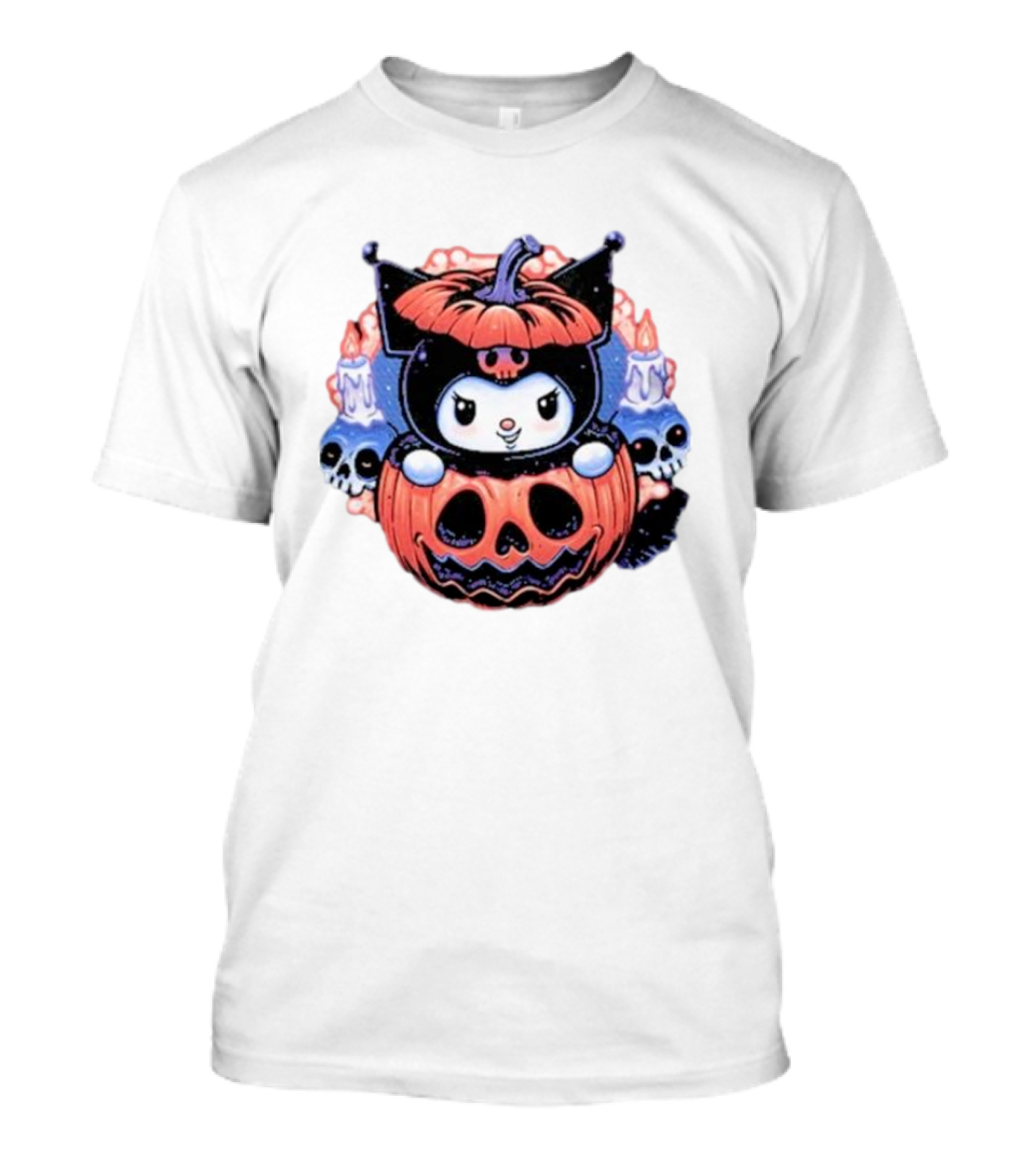 Rocker Pumpkin Halloween Kuromi With Skulls And Candles T-Shirt