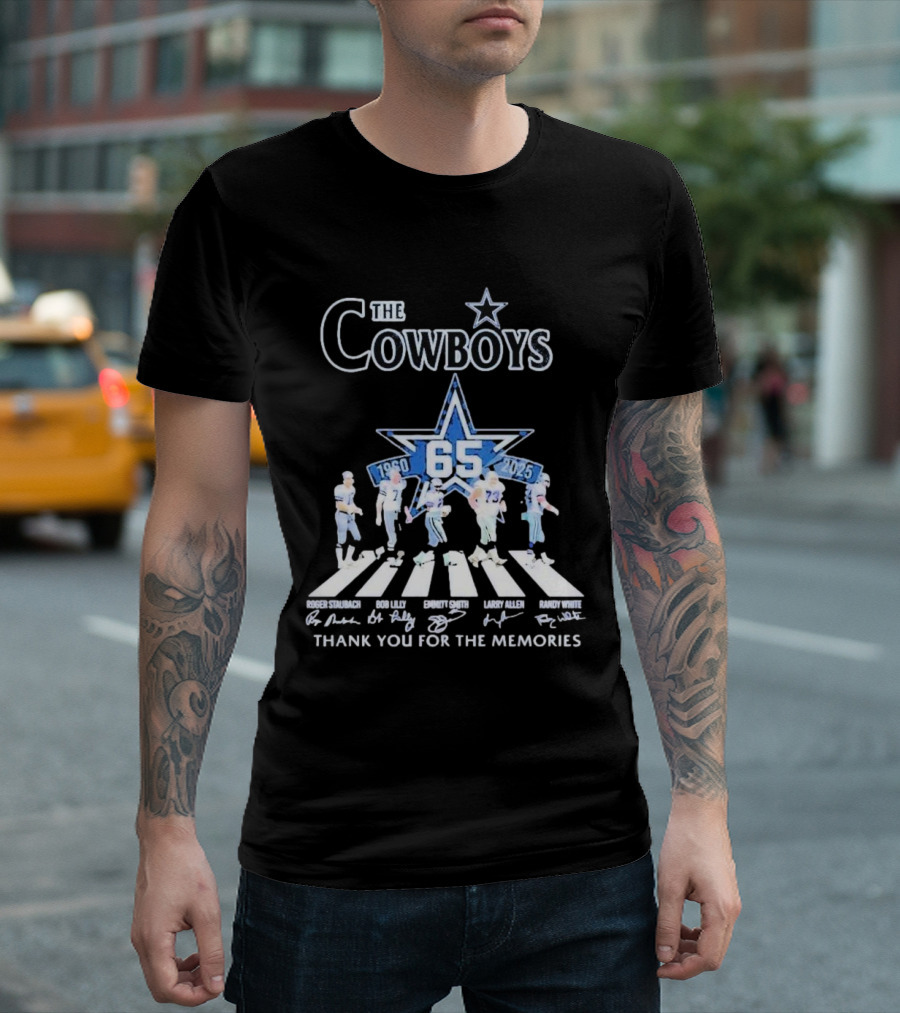 The Cowboys 65 Years 1960-2025 Thank You For The Memories Roger Staubach Emmitt Smith Bob Lilly Larry Allen Randy White T-Shirt