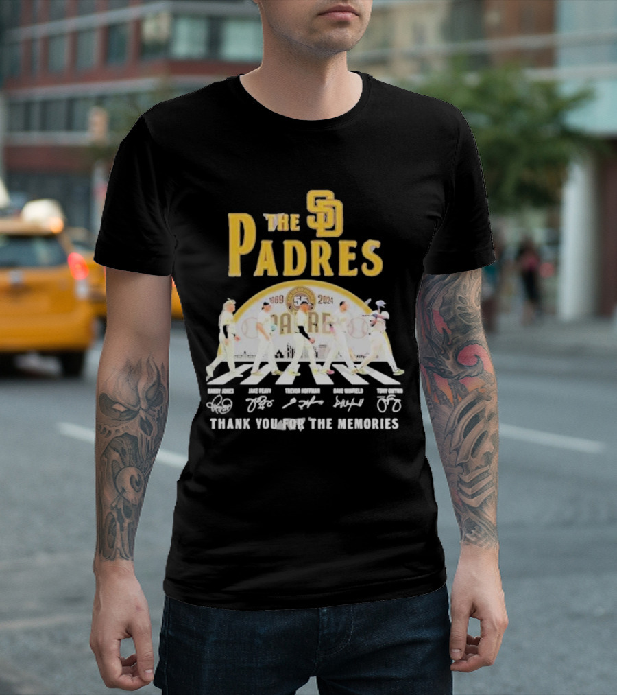 The Padres 55 Years Of 1969-2024 San Diego Padres Thank You For The Memories Randy Jones Jake Peavy Trevor Hoffman Dave Winfield Tony Gwynn T-Shirt