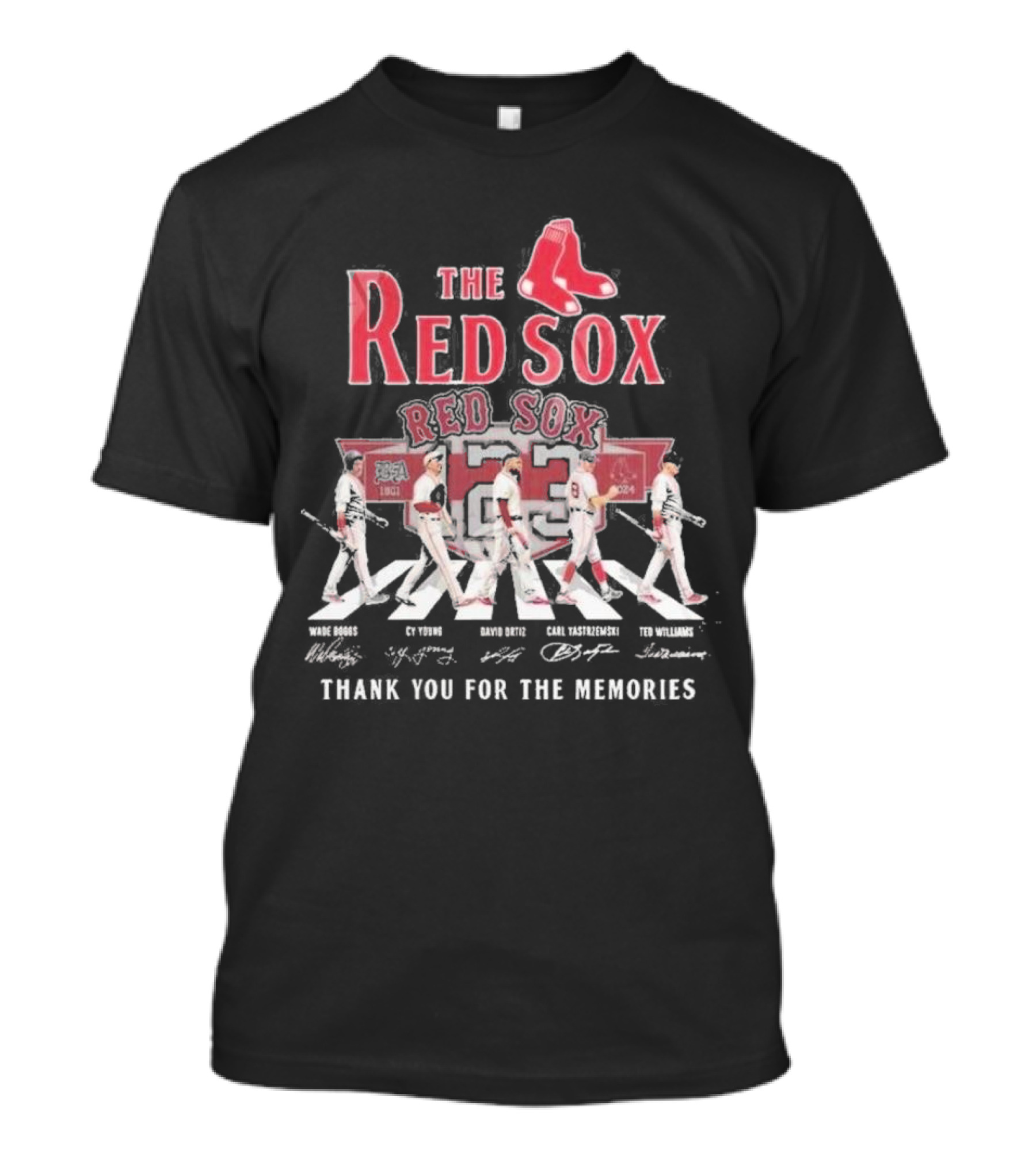 The Red Sox 123 Years Of 1901-2024 Thank You For The Memories Wade Boggs Cy Young David Ortiz Carl Yastrzemski Ted Williams T-Shirt