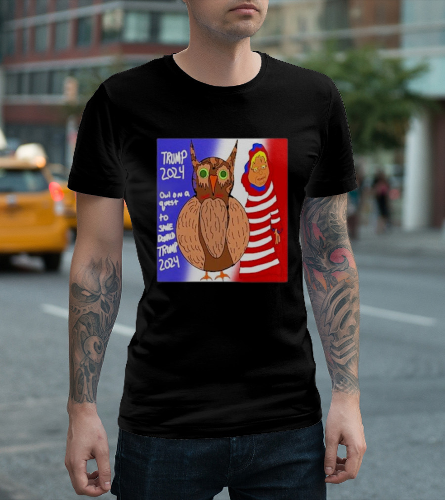 Trump 2024 Owl On A Quest To Save Donald Trump 2024 Red White Blue Stripes T-Shirt