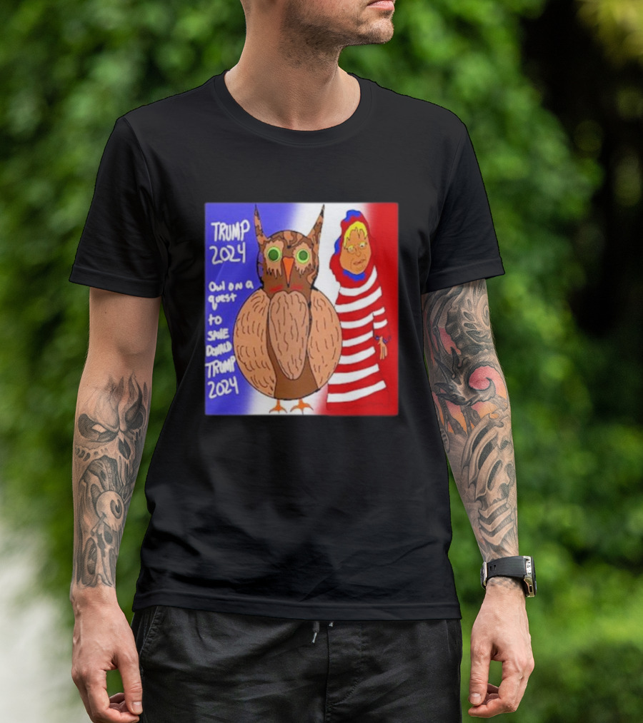Trump 2024 Owl On A Quest To Save Donald Trump 2024 Red White Blue Stripes T-Shirt