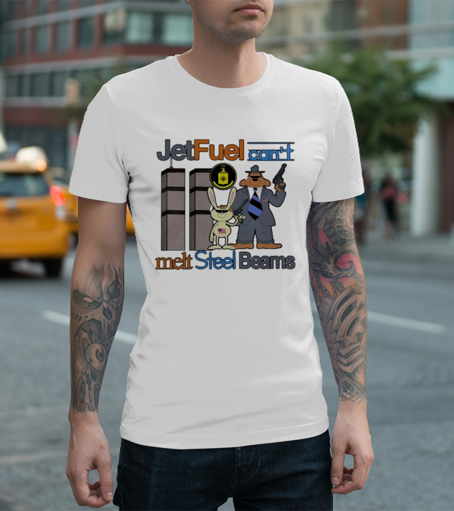 Barely Legal Clothing Jet Fuel Can’t Melt Steel Beams Sam And Max CIA Twin Towers T-Shirt