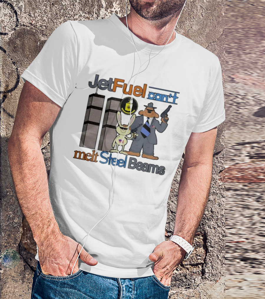 Barely Legal Clothing Jet Fuel Can’t Melt Steel Beams Sam And Max CIA Twin Towers T-Shirt