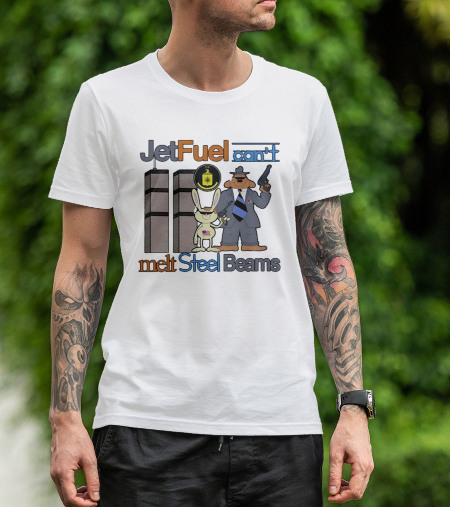 Barely Legal Clothing Jet Fuel Can’t Melt Steel Beams Sam And Max CIA Twin Towers T-Shirt