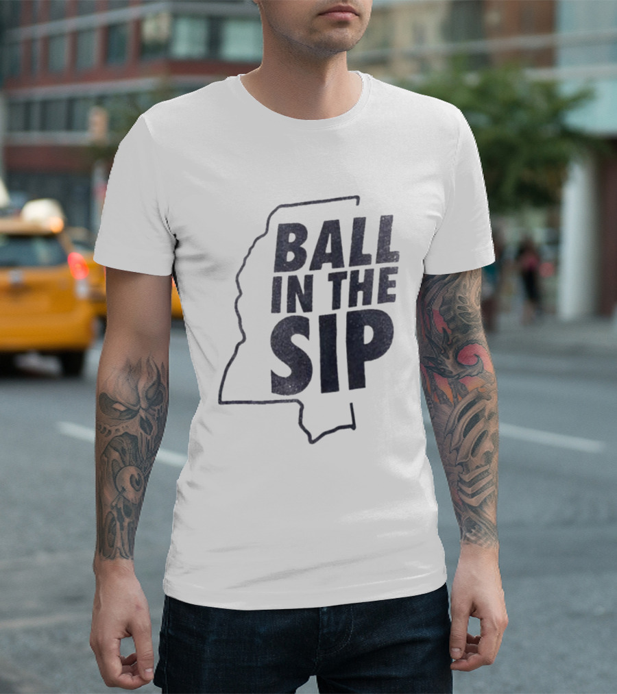 Ball In The Sip Mississippi Outline Lane Kiffin T-Shirt