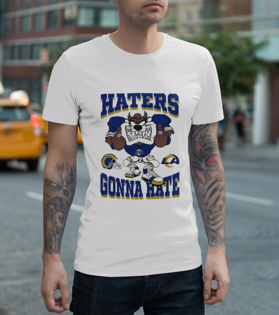 Haters Gonna Hate Los Angeles Rams Mascot Blue and Yellow Football Fan Attitude T-Shirt