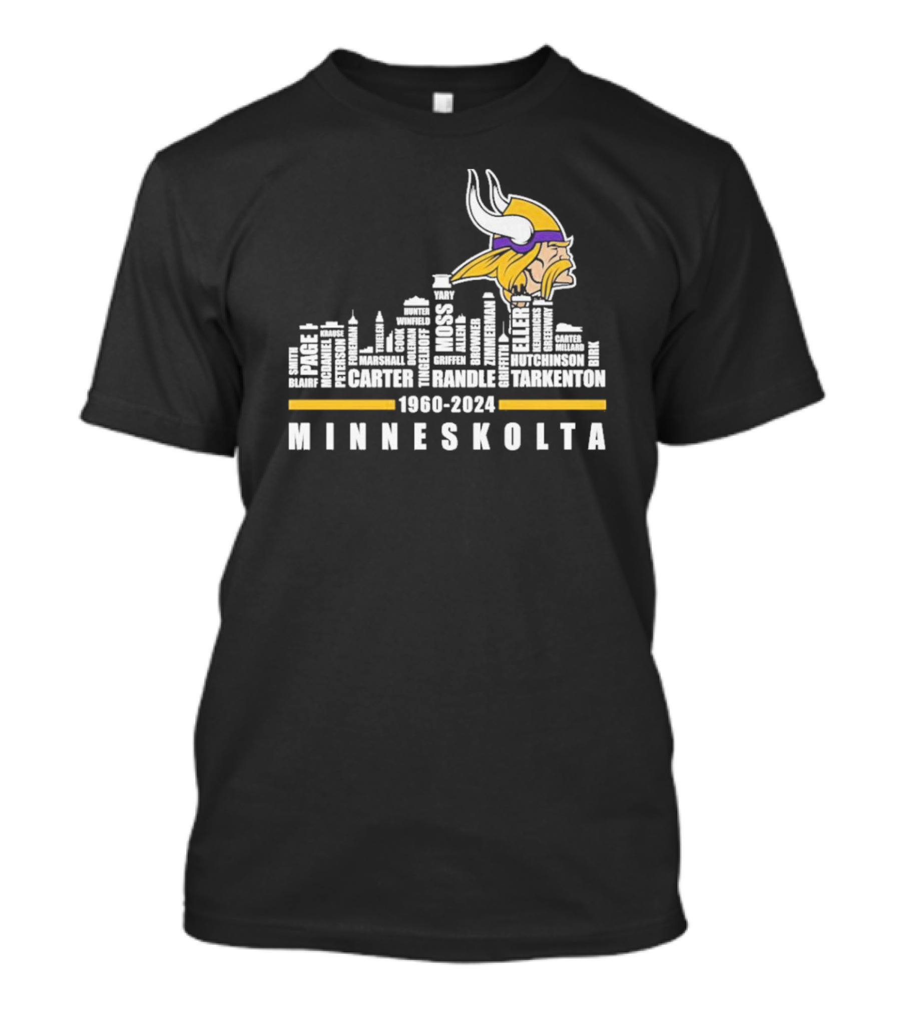 Minneskolta Vikings 1960-2024 City Legacy Tribute Skyline T-Shirt
