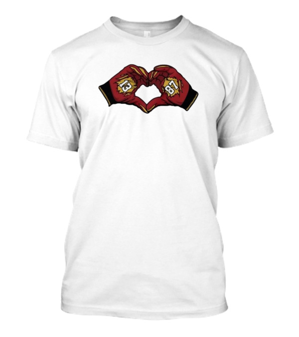 Nazeeh Johnson And Travis Kelce Kansas City Chiefs Heart Hands 13 87 T-Shirt