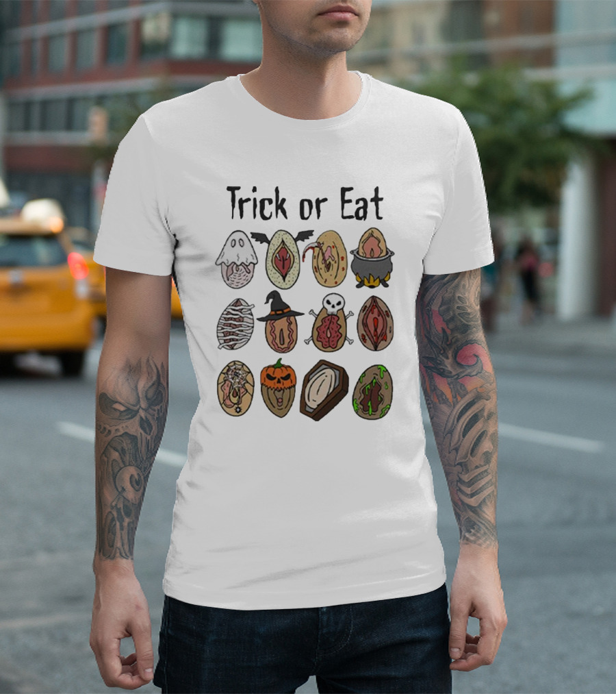 Trick Or Eat Halloween Vagina Ghost Witch Skull Pumpkin Coffin T-Shirt