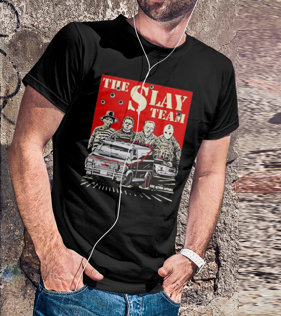 The Slay Team Horror Movies Characters Side Action T-Shirt