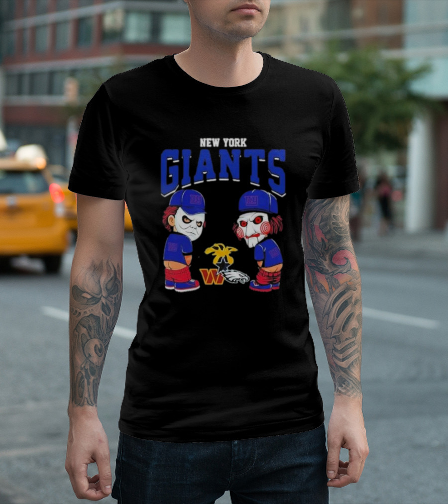 New York Giants Halloween 2024 Michael Myers Billy The Puppet Pee On NFL Teams T-Shirt