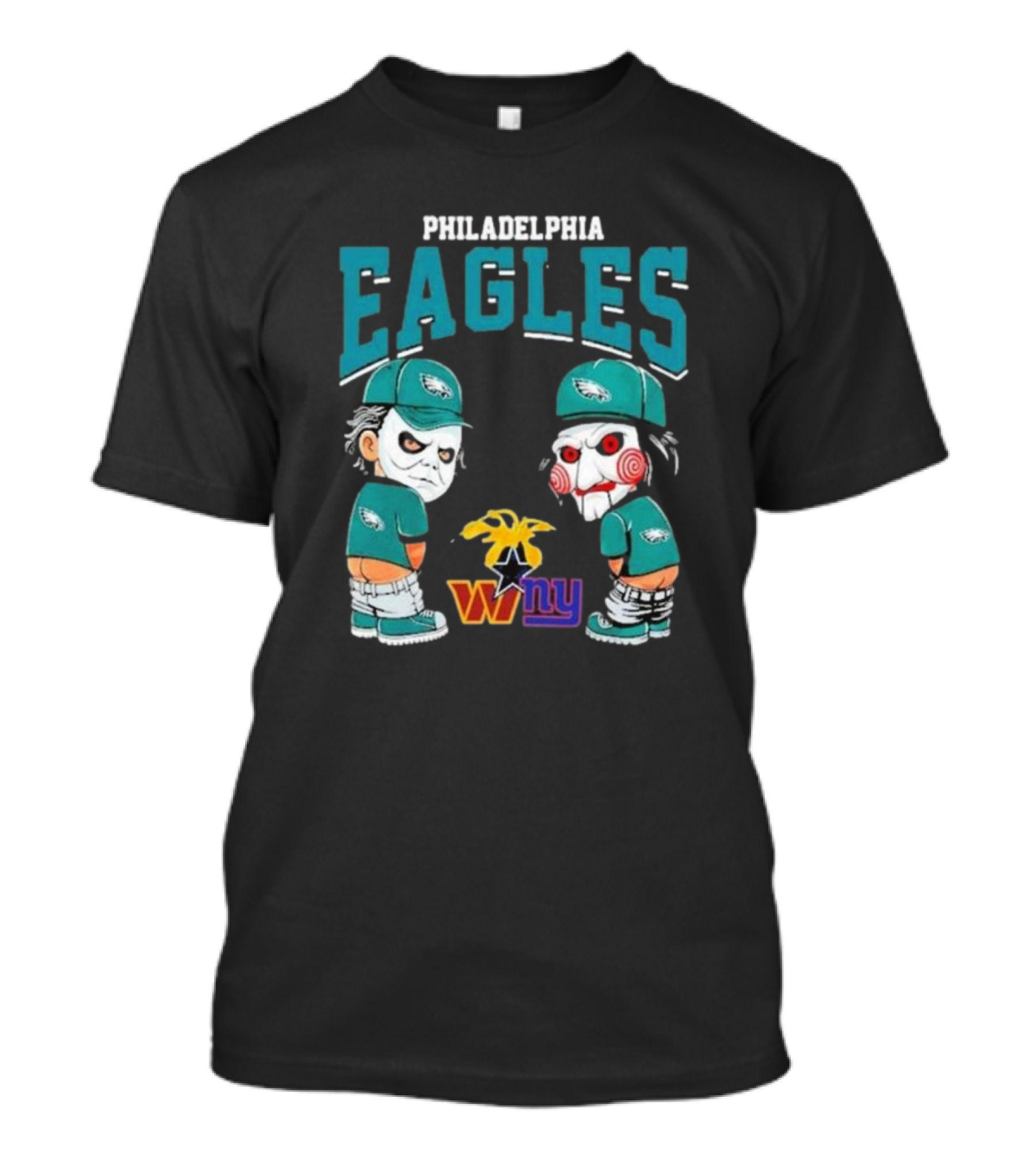 Philadelphia Eagles Halloween 2024 Michael Myers Billy The Puppet Rivalry NFL Teams T-Shirt