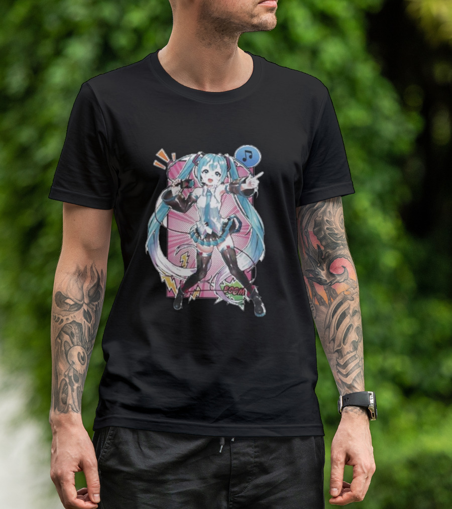 Miku Expo 2024 North America Tour Comic Style With Music Note And Boom Speech Bubbles T-Shirt