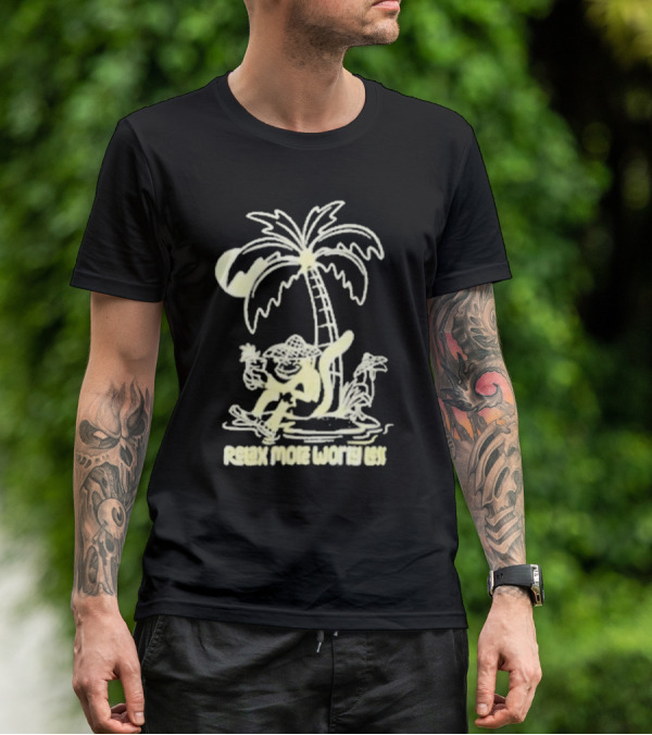 Relax More Worry Less Monkey Under Palm Tree With Drink T-Shirt