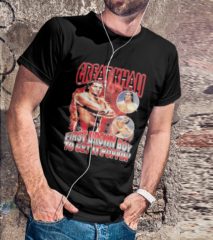 Great Khali First Brown Boy To Get It Poppin Mansoor Wearing T-Shirt