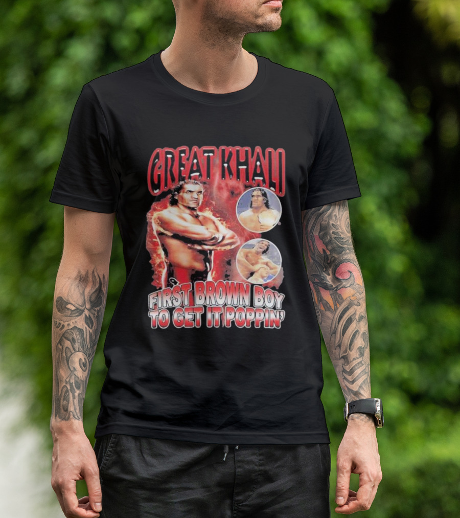 Great Khali First Brown Boy To Get It Poppin Mansoor Wearing T-Shirt