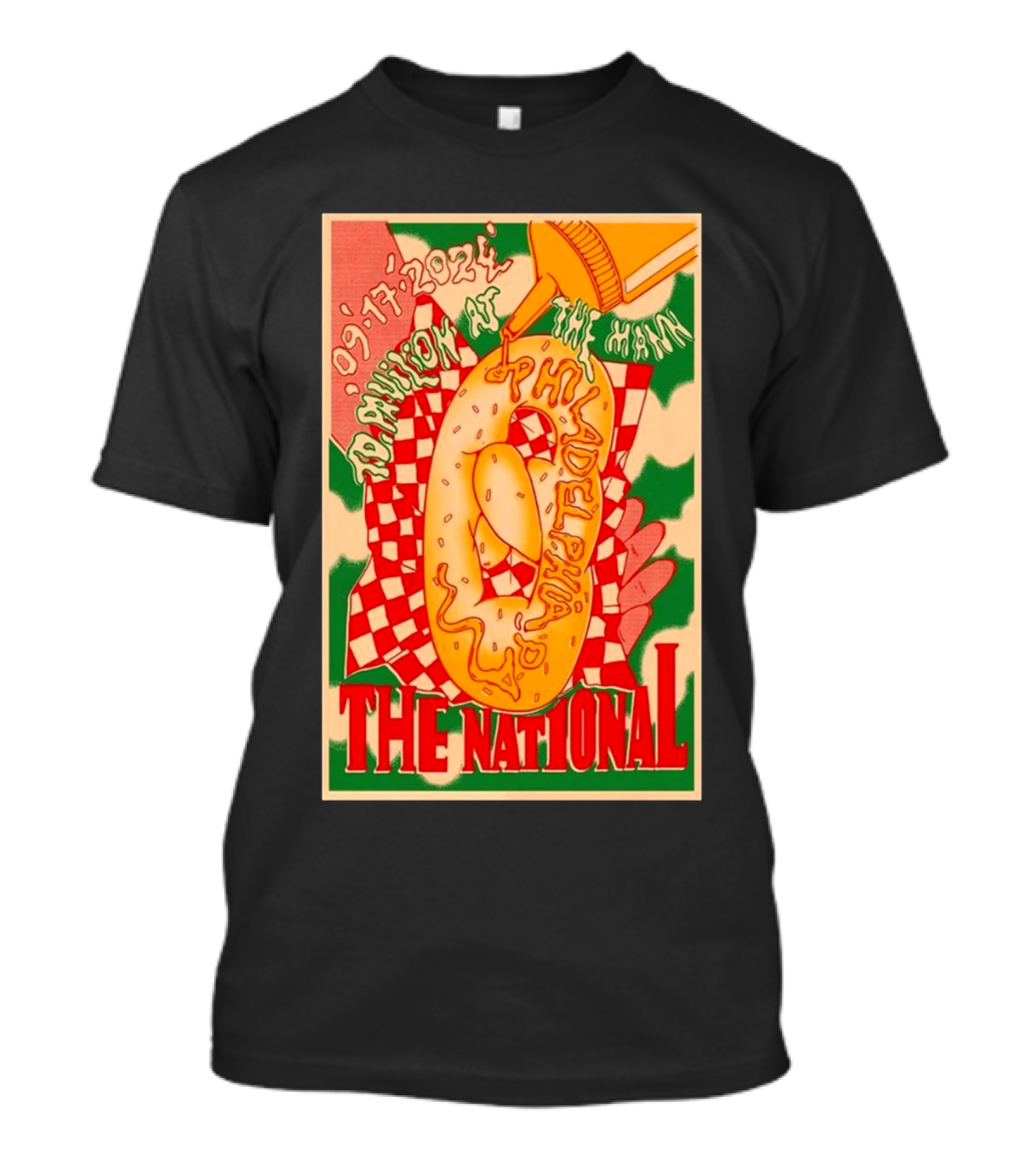 The National Philadelphia Pa September 17 2024 TD Pavilion At The Mann Concert Poster With Bagel And Mustard T-Shirt