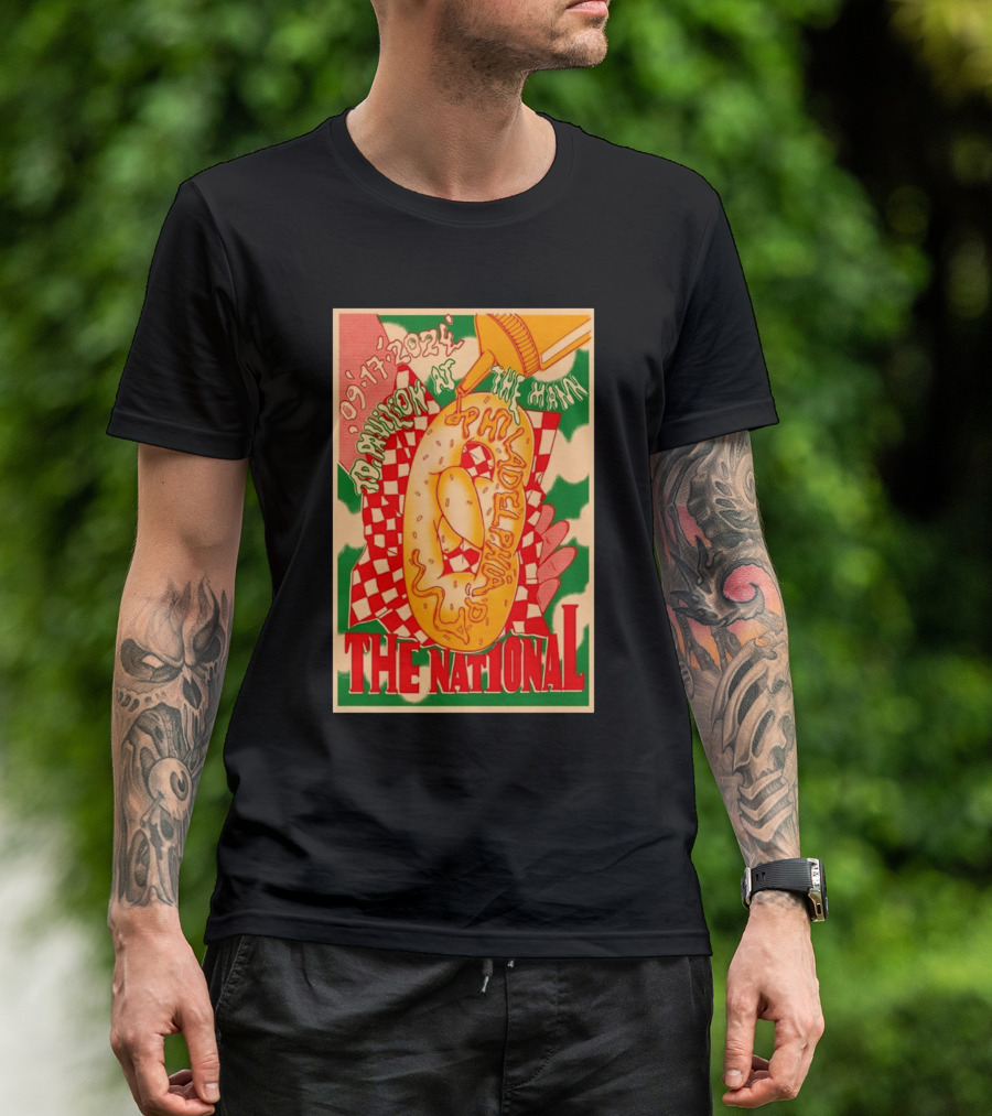 The National Philadelphia Pa September 17 2024 TD Pavilion At The Mann Concert Poster With Bagel And Mustard T-Shirt