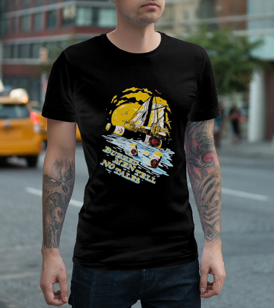 Buzzed Men Tell No Tales with Sailboat and Old Style Beer Can Waves T-Shirt