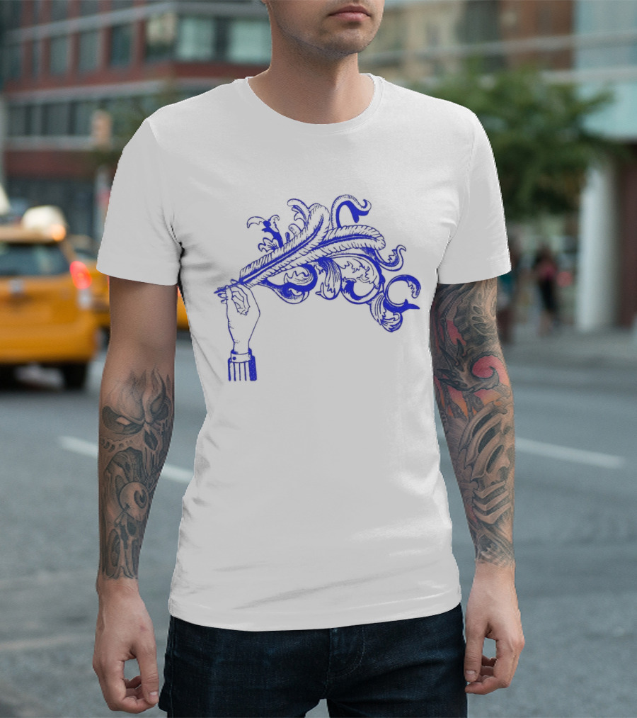 Arcade Fire Funeral Off-White Blue Hand Holding Feather Tour Date T-Shirt