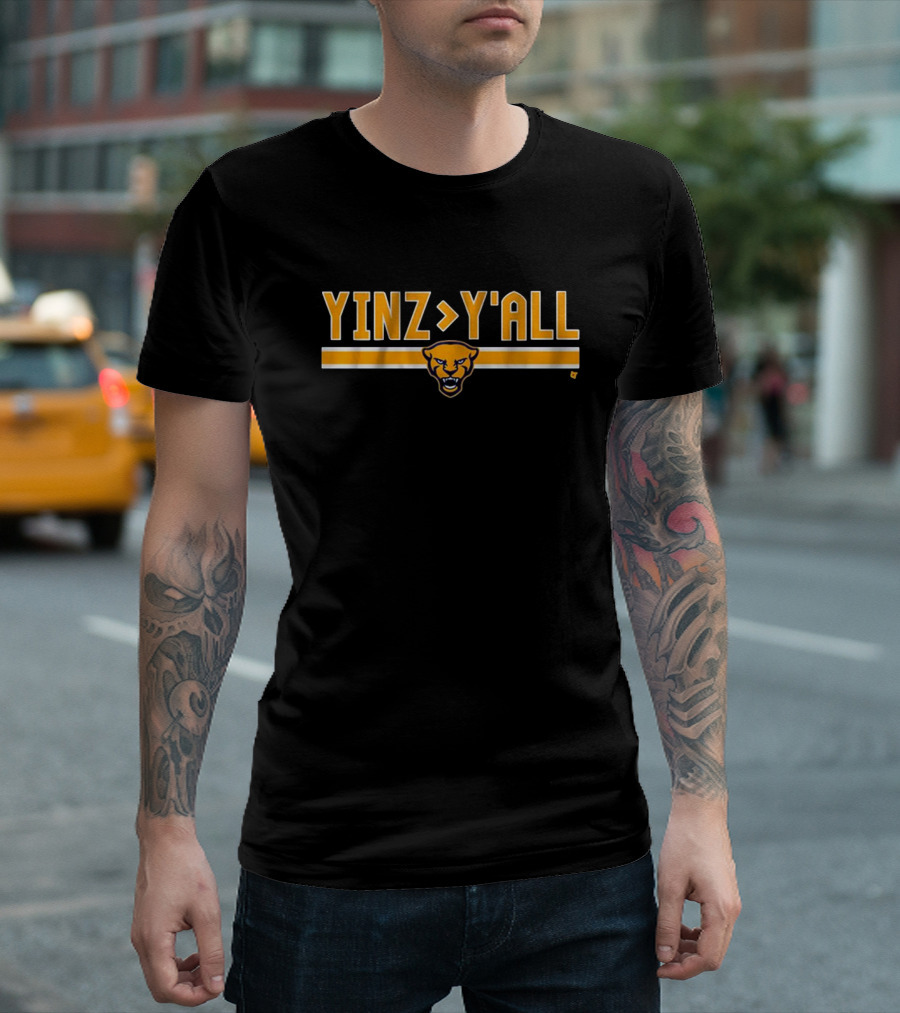 Pitt Football Yinz Greater Than Y’All Panther Face Emblem T-Shirt