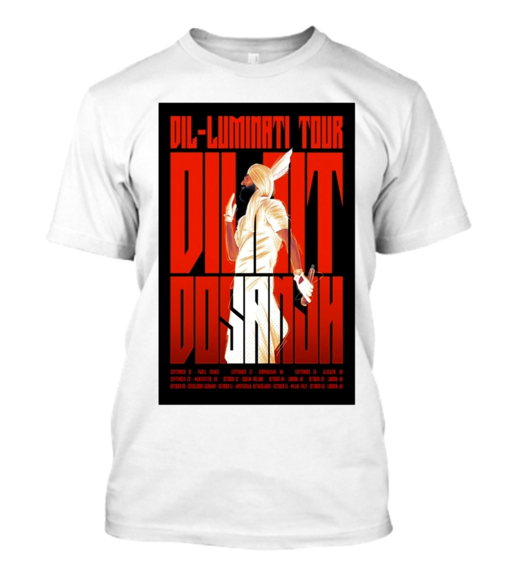 Diljit Dosanjh Dil-Luminati Tour Europe 2024 September Paris Cologne Brussels London Manchester Glasgow T-Shirt