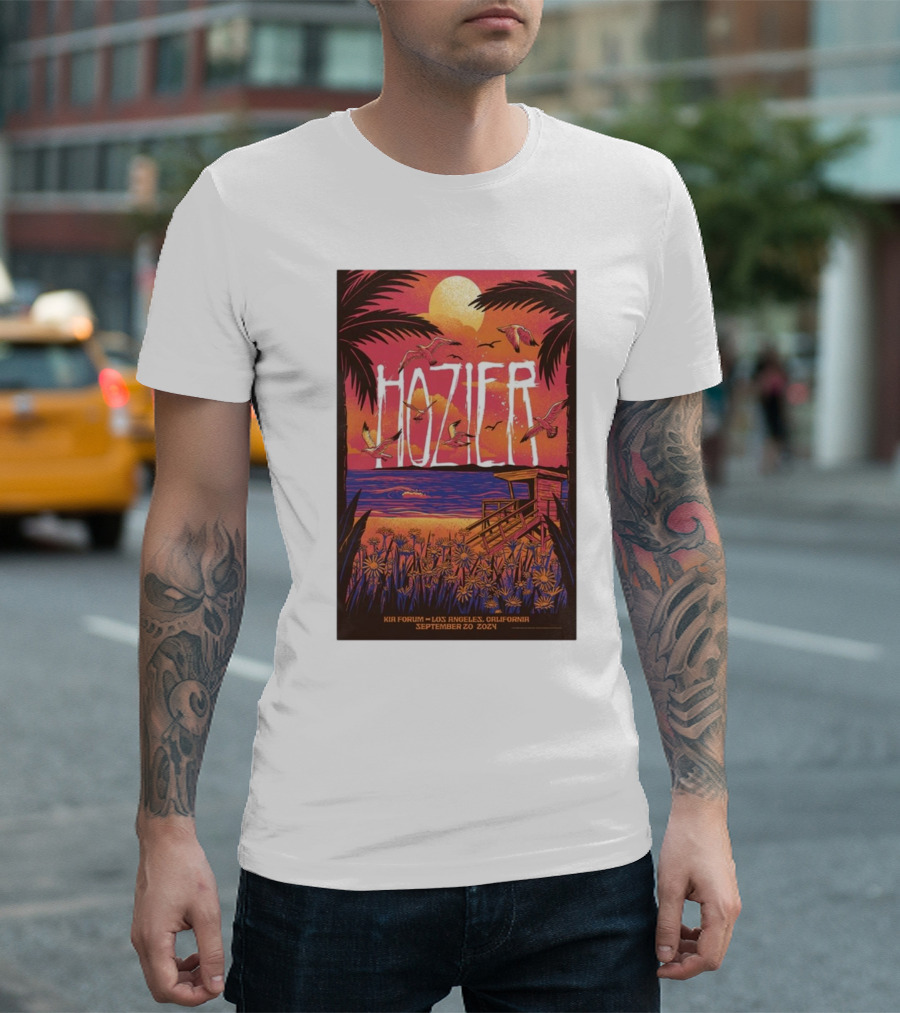 Hozier September 20 2024 Kia Forum Los Angeles CA Sunset Beach Scene T-Shirt