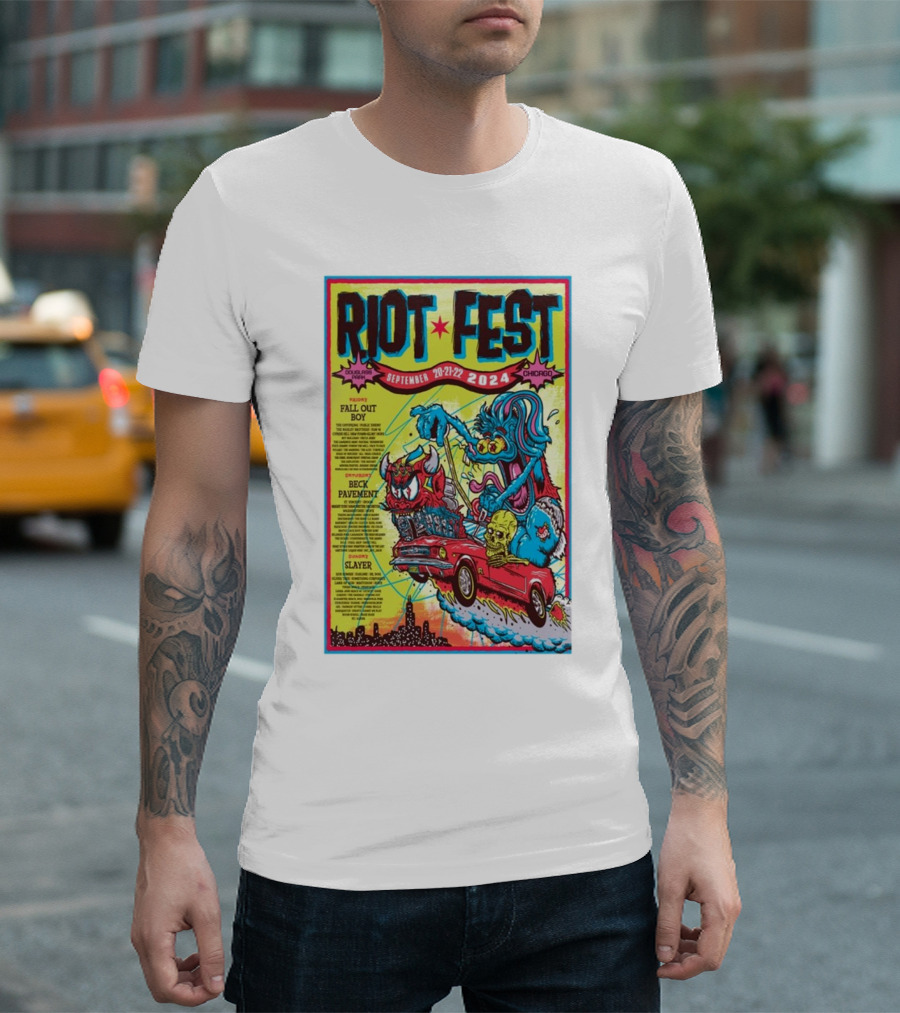 Riot Fest September 20-22 2024 Douglass Park Chicago Featuring Fall Out Boy Beck Pavement Slayer T-Shirt
