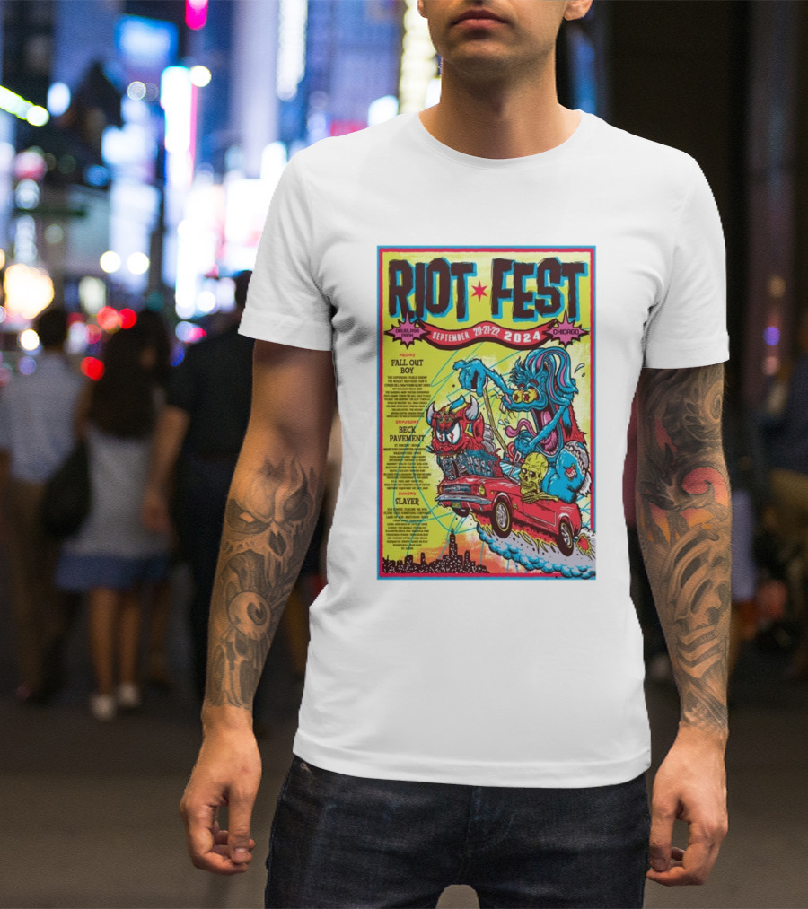 Riot Fest September 20-22 2024 Douglass Park Chicago Featuring Fall Out Boy Beck Pavement Slayer T-Shirt