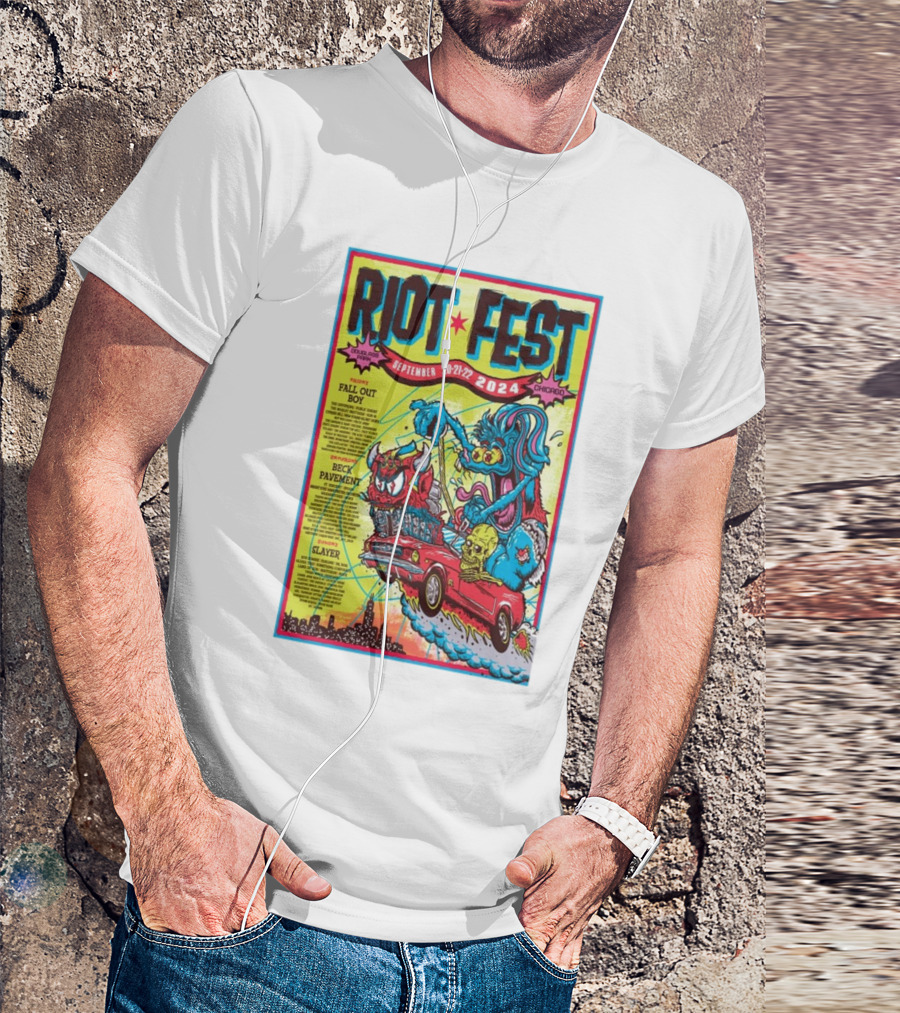 Riot Fest September 20-22 2024 Douglass Park Chicago Featuring Fall Out Boy Beck Pavement Slayer T-Shirt