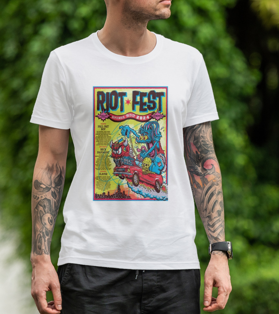 Riot Fest September 20-22 2024 Douglass Park Chicago Featuring Fall Out Boy Beck Pavement Slayer T-Shirt