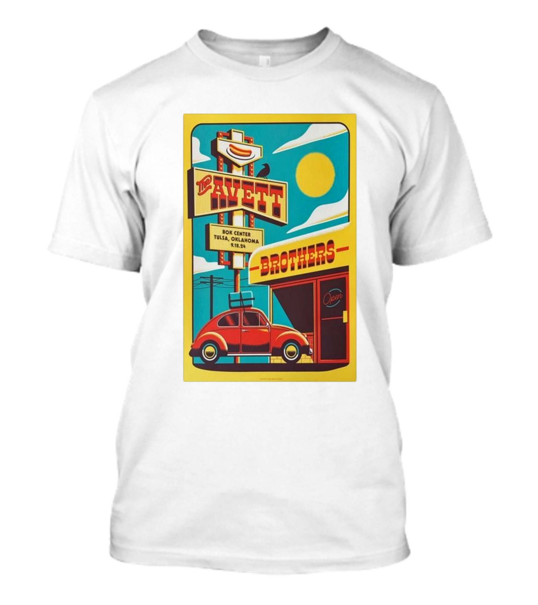 The Avett Brothers BOK Center Tulsa September 18 2024 Retro Car And Sign T-Shirt