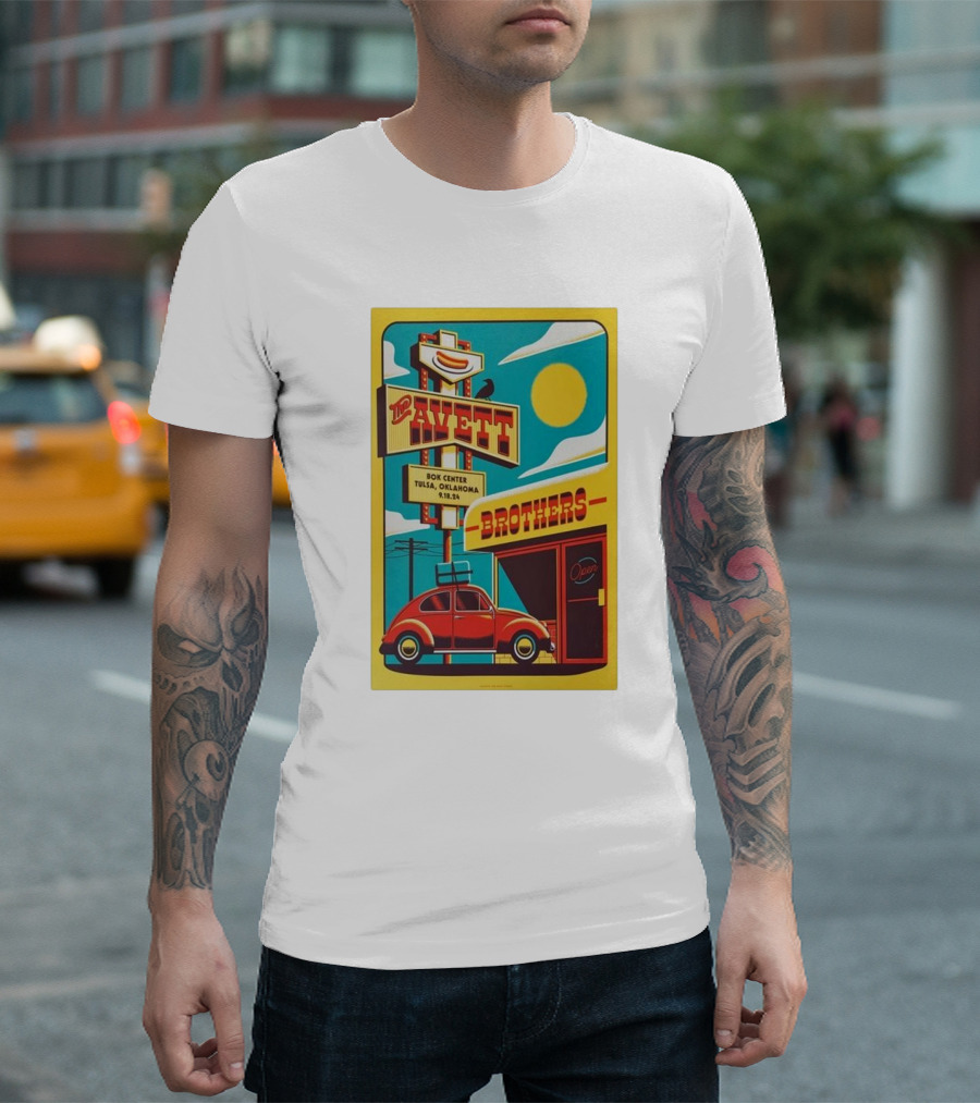 The Avett Brothers BOK Center Tulsa September 18 2024 Retro Car And Sign T-Shirt