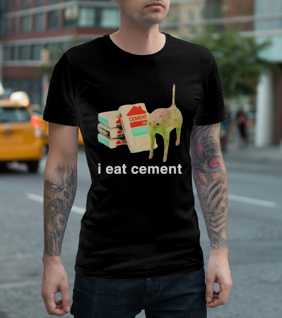I Eat Cement Cursed Cat With Cement Bags T-Shirt