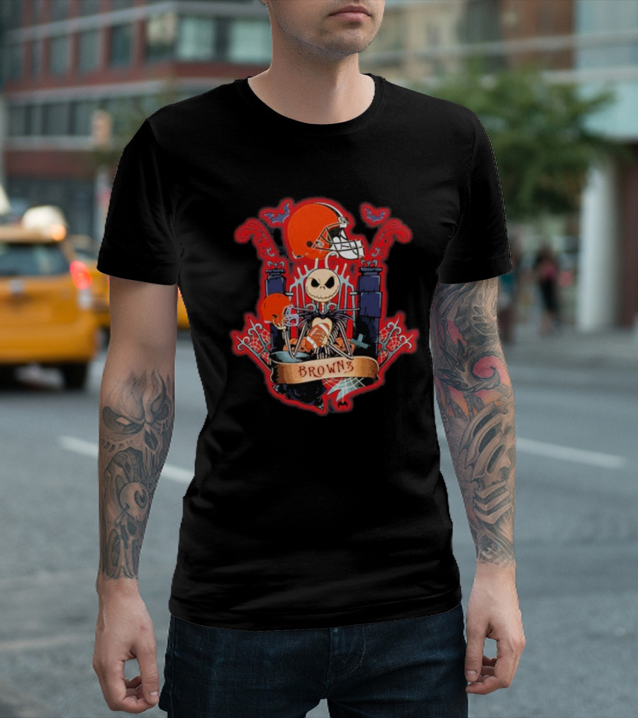 Jack Skellington Browns Football Halloween Helmet Gothic T-Shirt