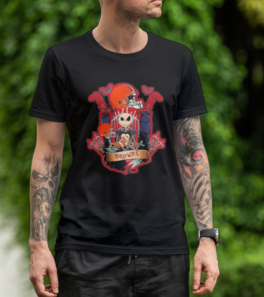 Jack Skellington Browns Football Halloween Helmet Gothic T-Shirt