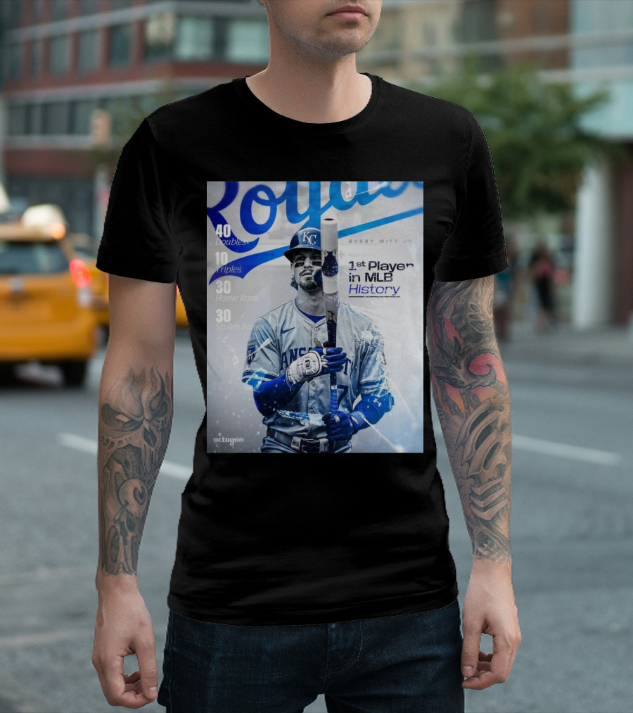Kansas City Royals Bobby Witt Jr. 1st Player in MLB History 40 Doubles 10 Triples 30 Home Runs 30 Stolen Bases T-Shirt
