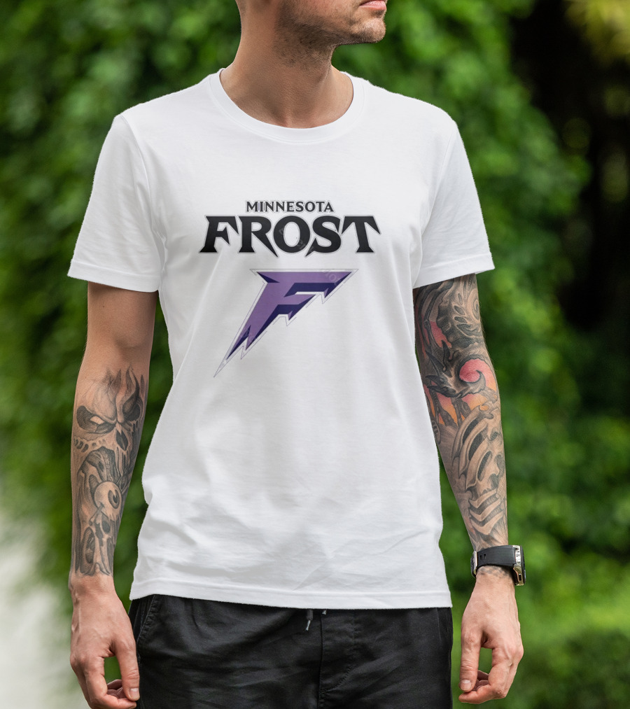Minnesota Frost 2024 F Logo Purple Lightning T-Shirt