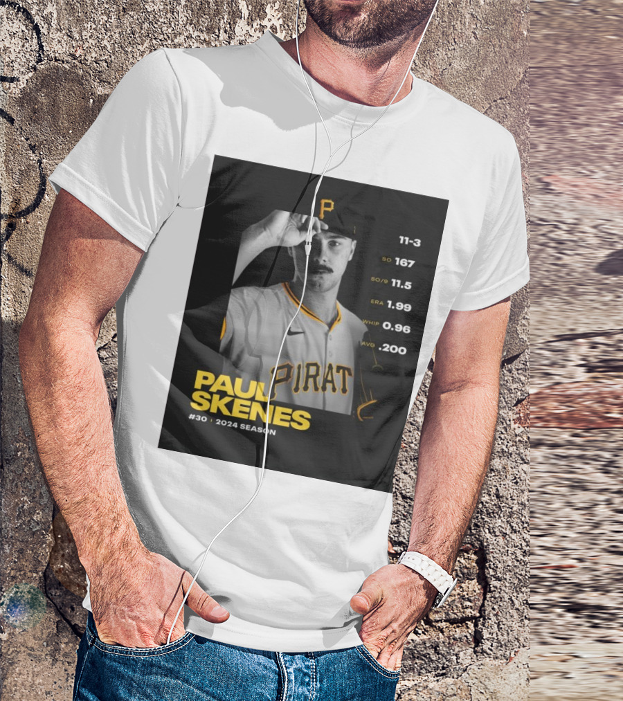 Paul Skenes Pittsburgh Pirates 2024 Season ERA 1.99 WHIP 0.96 SO/9 11.5 AVG .200 T-Shirt