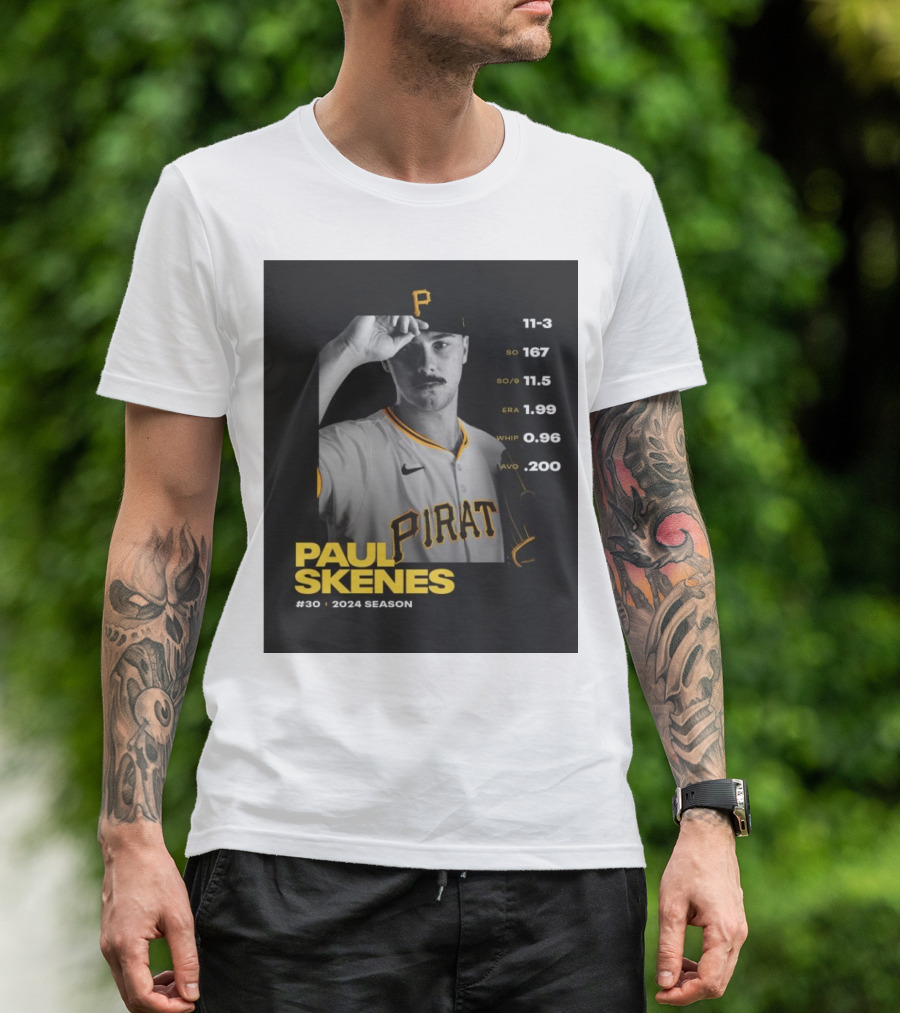 Paul Skenes Pittsburgh Pirates 2024 Season ERA 1.99 WHIP 0.96 SO/9 11.5 AVG .200 T-Shirt