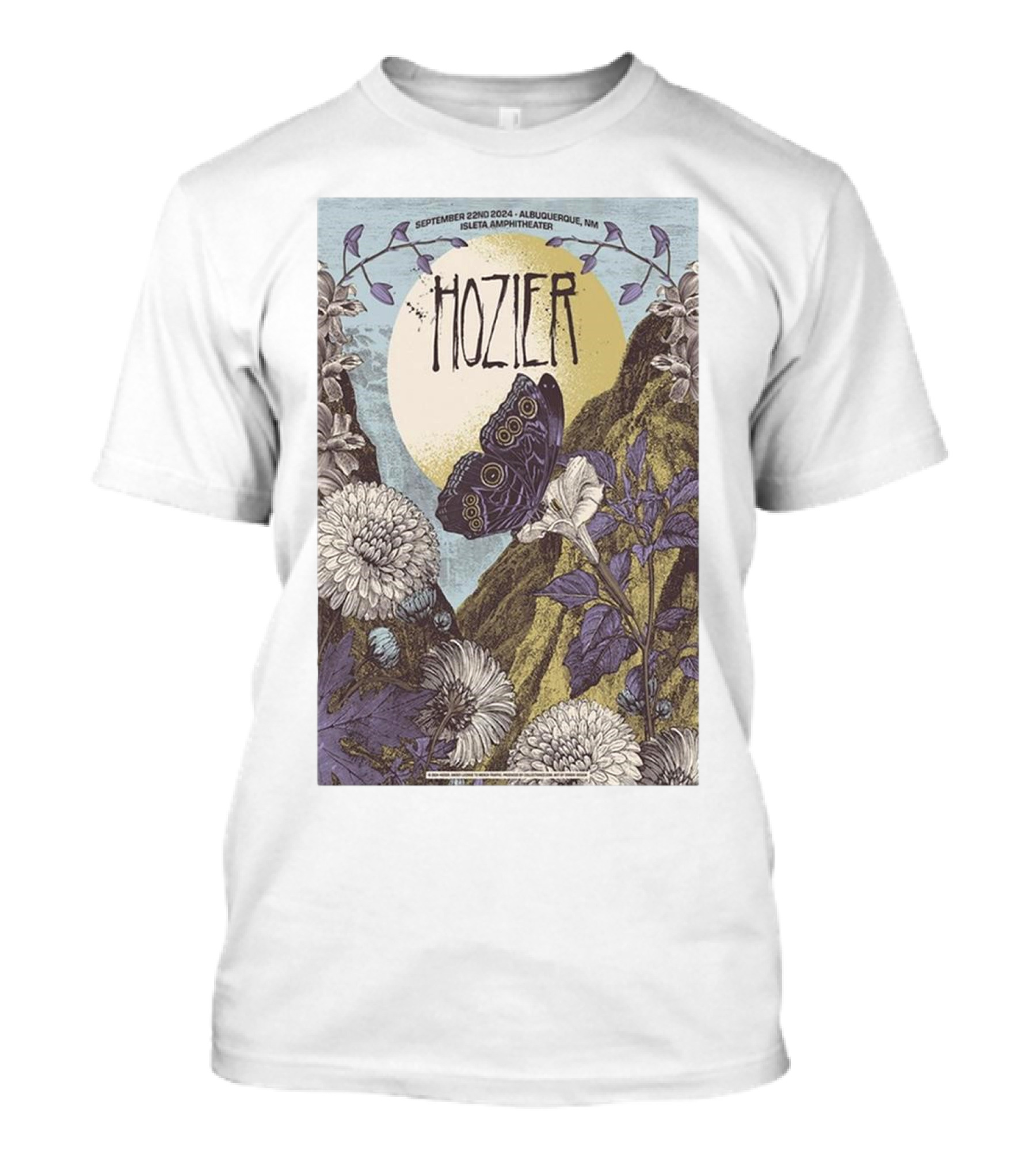 Hozier September 22 2024 Isleta Amphitheater Albuquerque Butterfly And Floral T-Shirt