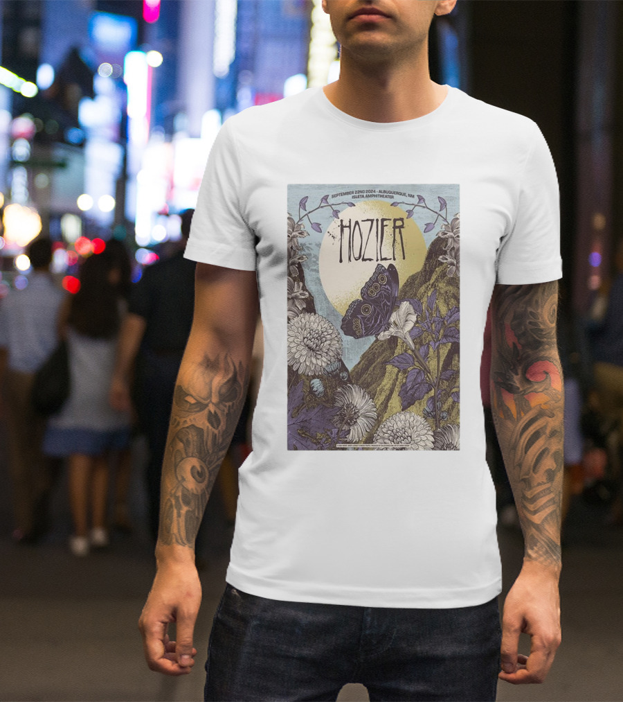 Hozier September 22 2024 Isleta Amphitheater Albuquerque Butterfly And Floral T-Shirt