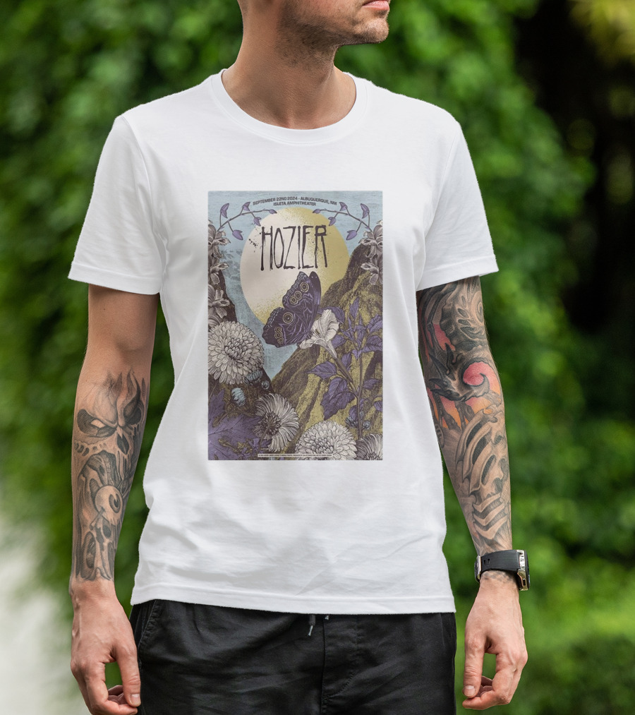 Hozier September 22 2024 Isleta Amphitheater Albuquerque Butterfly And Floral T-Shirt