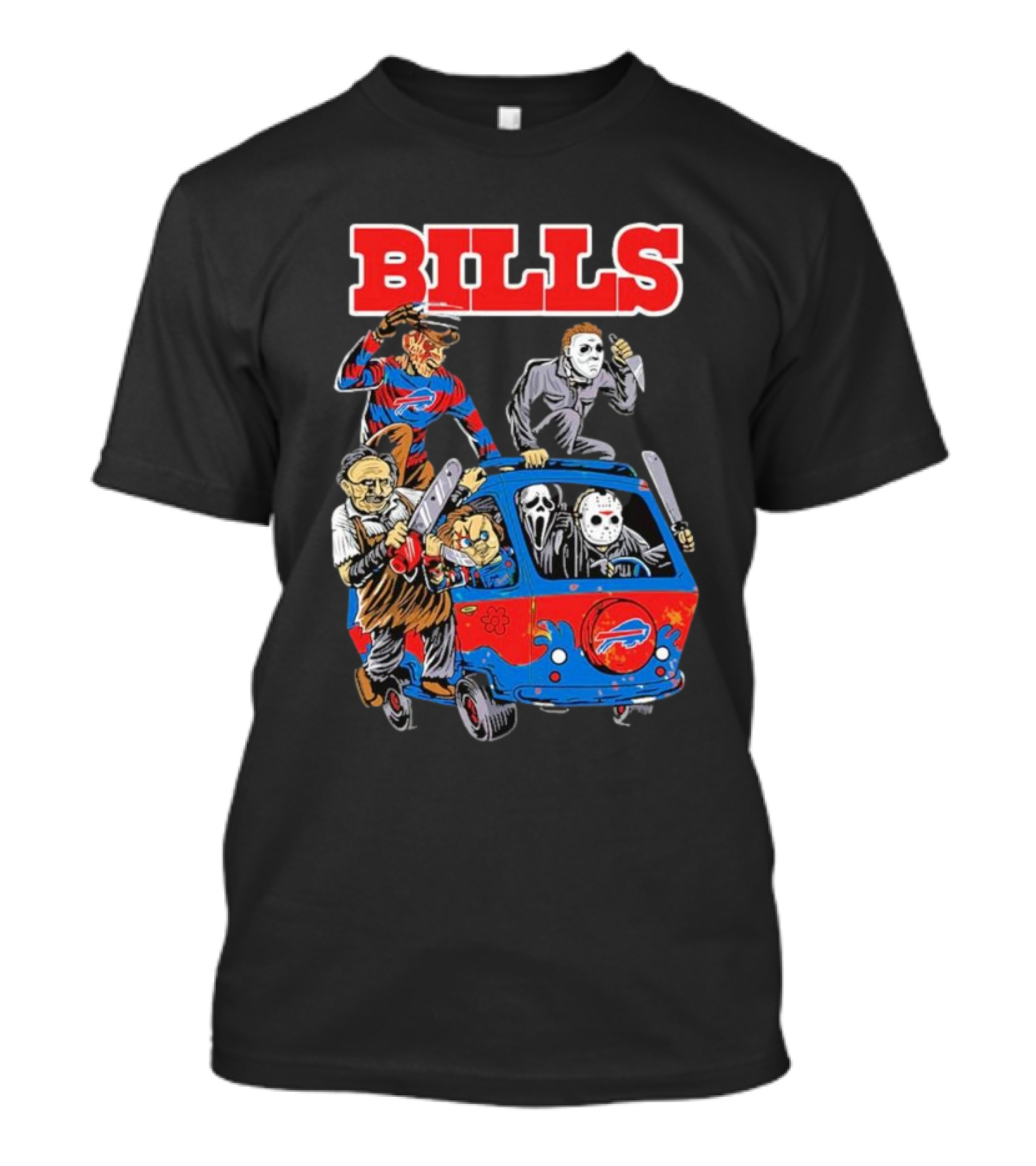 Buffalo Bills NFL Horror Movie Characters Hippie Halloween Van T-Shirt