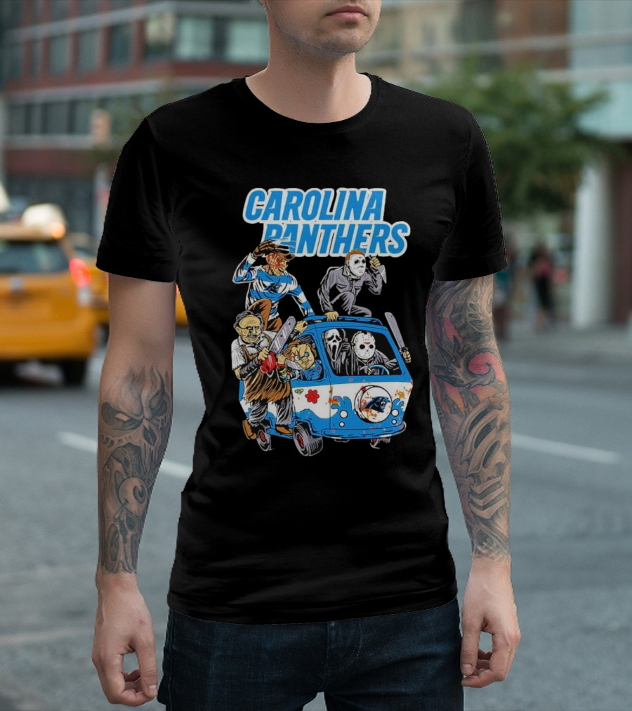 Carolina Panthers NFL Horror Movie Characters Halloween Van T-Shirt